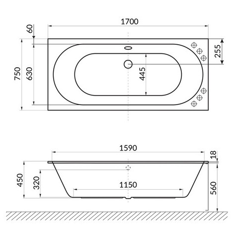Ванна встраиваемая акриловая Excellent Oceana Slim WAEX.OCE17WHS 170x75 (белый глянец), без слива-перелива