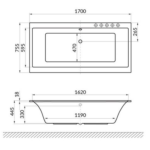 Ванна встраиваемая акриловая Excellent Pryzmat Slim WAEX.PRY17WHS 170x75 (белый глянец), без слива-перелива