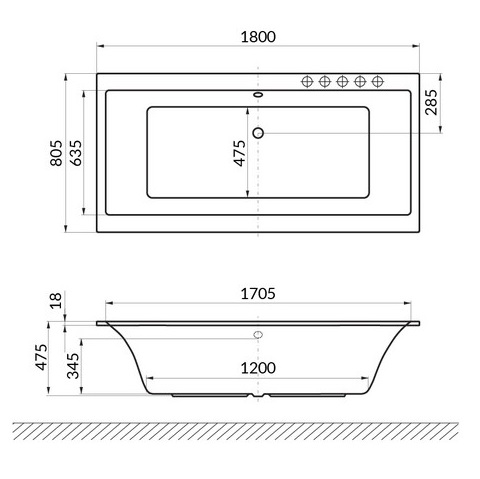 Ванна встраиваемая акриловая Excellent Pryzmat Slim WAEX.PRY18WHS 180x80 (белый глянец), без слива-перелива