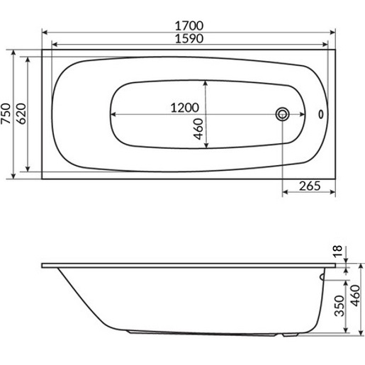 Ванна встраиваемая акриловая Whitecross Layla Slim LINE NANO 0122.170075.100.LINENANO.GL 170x75 (белый глянцевый, золотой), каркас, слив-перелив
