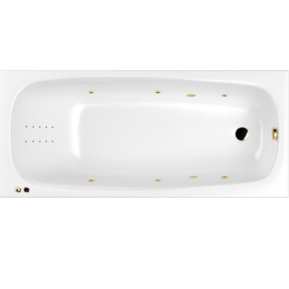 Ванна встраиваемая акриловая Whitecross Layla Slim LINE NANO 0122.170075.100.LINENANO.GL 170x75 (белый глянцевый, золотой), каркас, слив-перелив