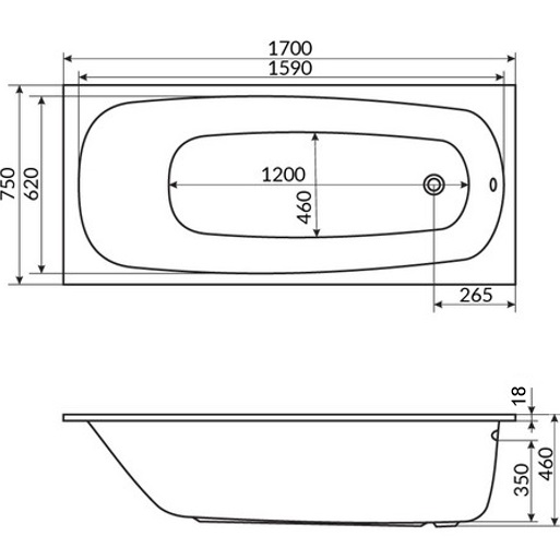 Ванна встраиваемая акриловая Whitecross Layla Slim ULTRA NANO 0122.170075.100.ULTRANANO.CR 170x75 (белый глянцевый, хром), каркас, слив-перелив