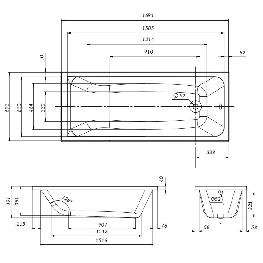 Каркас для ванны AM.PM W90A-170-070W-R