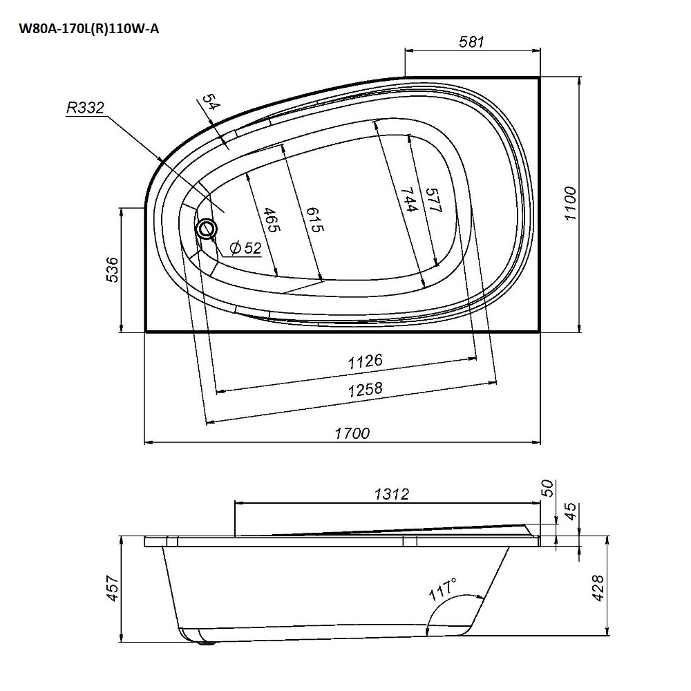 Каркас для ванны AM.PM Правосторонний W80A-170R110W-R