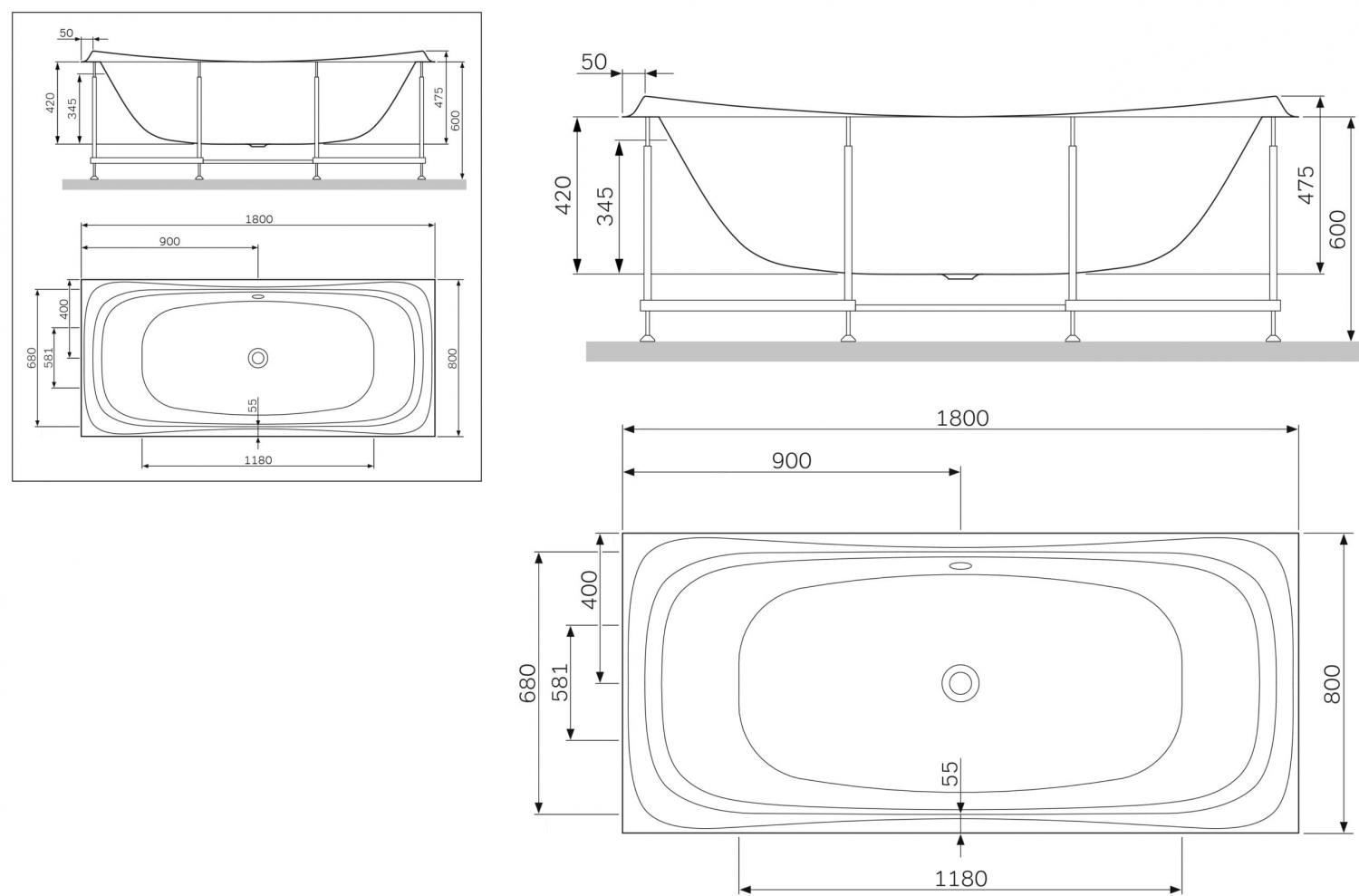 Ванна встраиваемая AM.PM Sensation W30A-180-080W-A 180x80