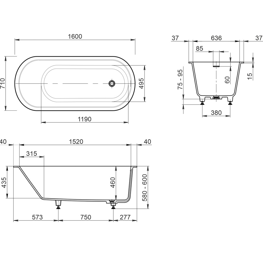 Ванна встраиваемая Whitecross Jess 0223.160071.2XXXX 160x71 см (любой цвет RAL матовый), иск. камень
