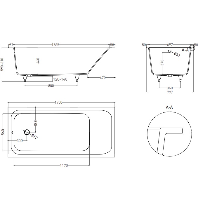 Ванна встраиваемая Salini S-Stone Orlanda 102026M 170x80x60 (белый матовый), без донного клапана