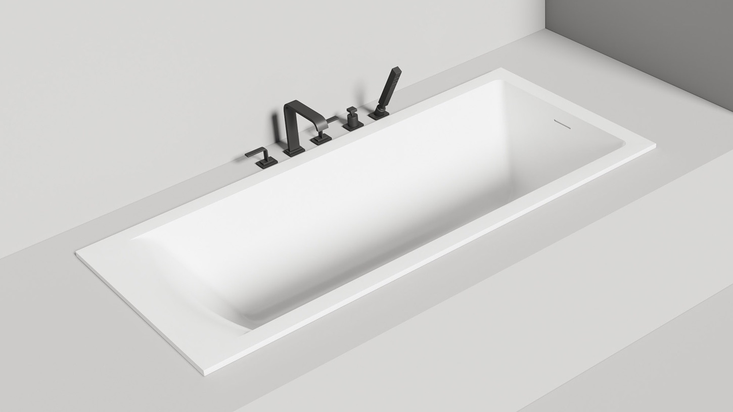 Ванна встраиваемая Salini S-Stone Cascata Kit 104523M 179.6x79.5x60 (белый матовый), донный клапан, сифон, слив-перелив