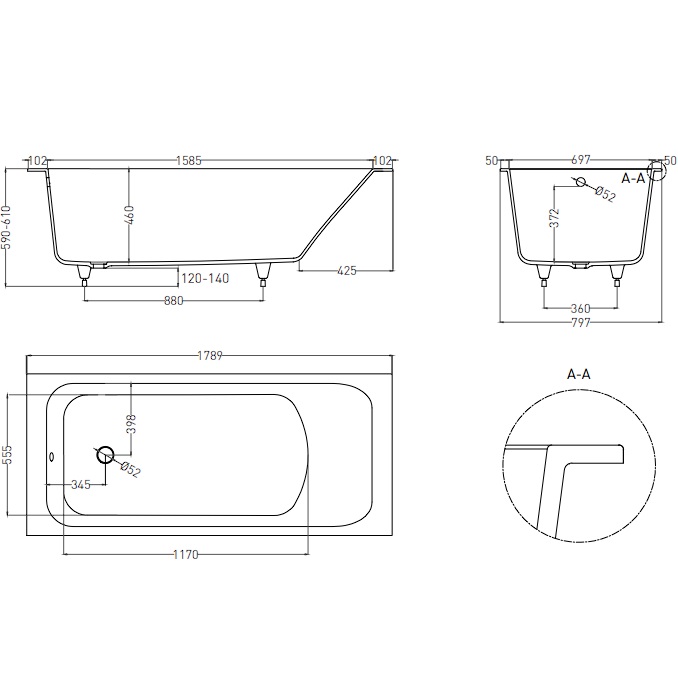 Ванна встраиваемая Salini S-Stone Orlanda 102022MF 180x80x60 (покраска RAL полностью, матовый), без донного клапана