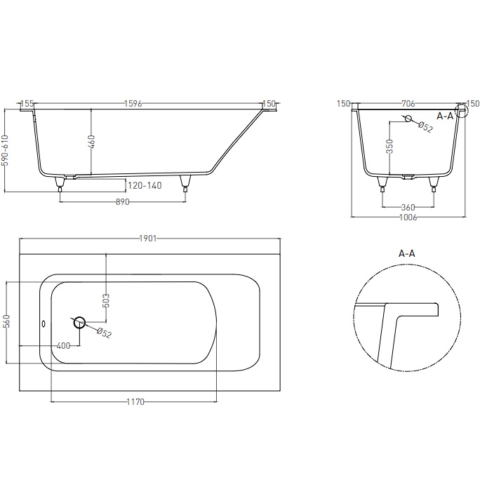Ванна встраиваемая Salini S-Stone Orlanda Plus 102024M 190x100x60 (белый матовый), без донного клапана