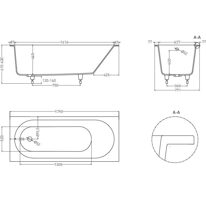 Ванна встраиваемая Salini S-Stone Ornella 102322MF 180x80x60 (покраска RAL полностью, матовый), без донного клапана