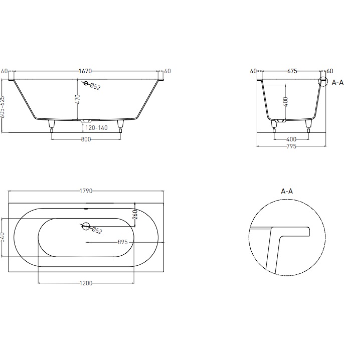 Ванна встраиваемая Salini S-Stone Ornella Axis 103421MF 180x80x60 (покраска RAL полностью, матовый), без донного клапана