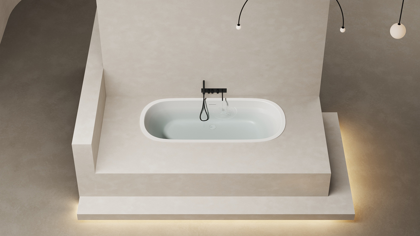 Ванна встраиваемая Salini S-Stone Ornella Axis Kit 103522M 190x90x63.5 (белый матовый), донный клапан, сифон, слив-перелив