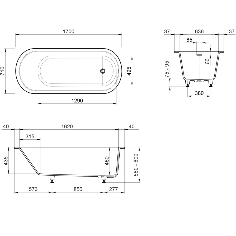 Ванна встраиваемая Whitecross Jess 0223.170071.200 170x71 см (белый матовый), иск. камень