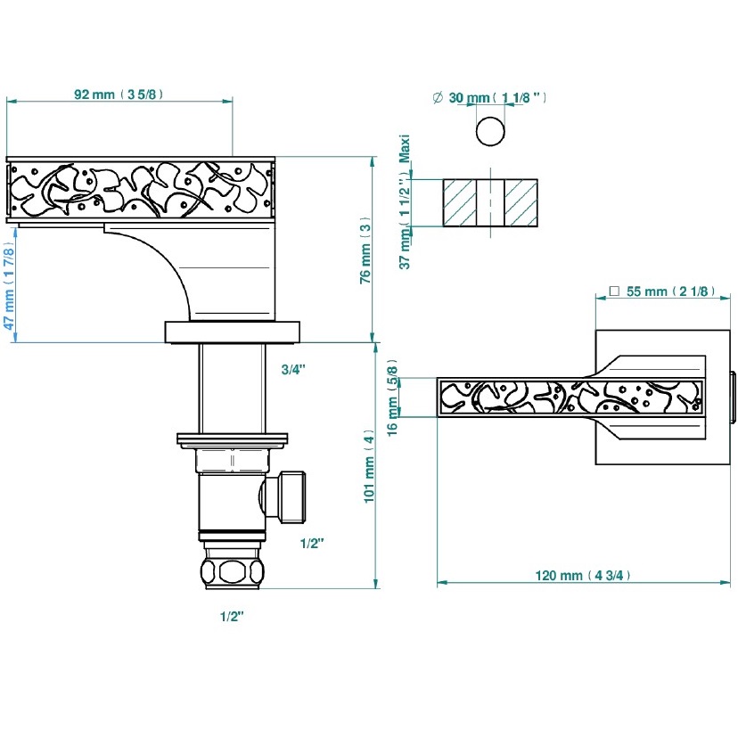 Вентиль смесителя для раковины, на горячую воду THG Ginkgo U5E-F01-35/H (золотой)