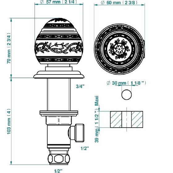 Вентиль смесителя для раковины Marquise platinum decor A7G-A02-35 (ручка белая, декор платина)