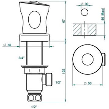 Вентиль смесителя для раковины THG Bagatelle pierre noire U3E-A02-35 (хром, черный)