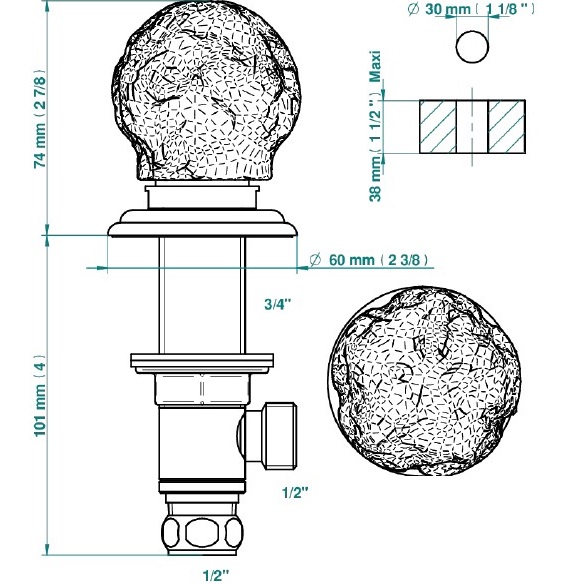 Вентиль смесителя для раковины THG Flore U5A-A02-35 (хром, оранжевый хрусталь)