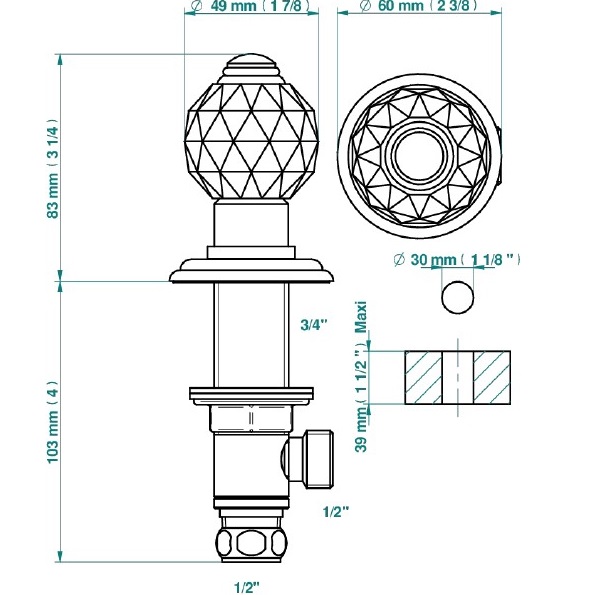 Вентиль смесителя для раковины THG Mandarine Cristallia Diamant U1K-F01-35 (золотой)