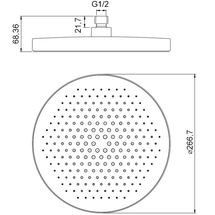 Верхний душ 27x27см., Whitecross Серия Y Y1302GM (оружейный металл)