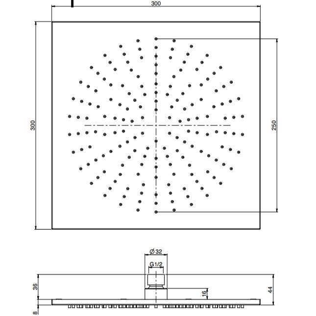 Верхний душ 30см Fima Carlo Frattini Spillo Steel F2950/2INOX (нержавеющая сталь)