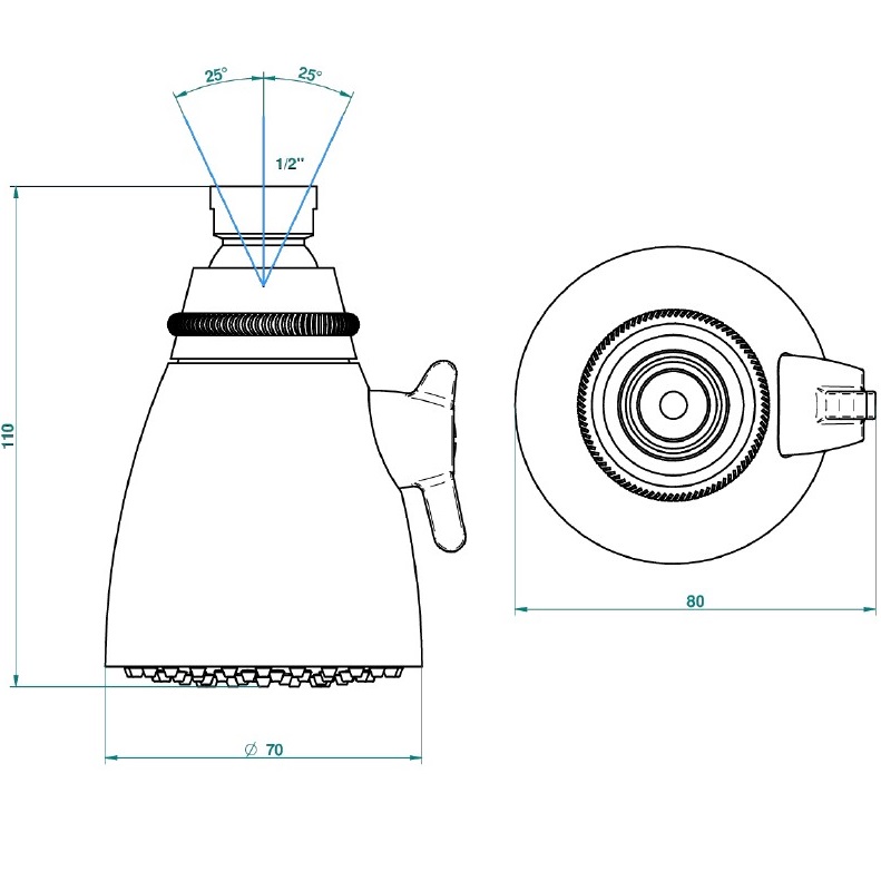 Верхний душ 7x7 см. THG Panthere Cristal clair G00-F01-288L (золотой), с регулировкой напора