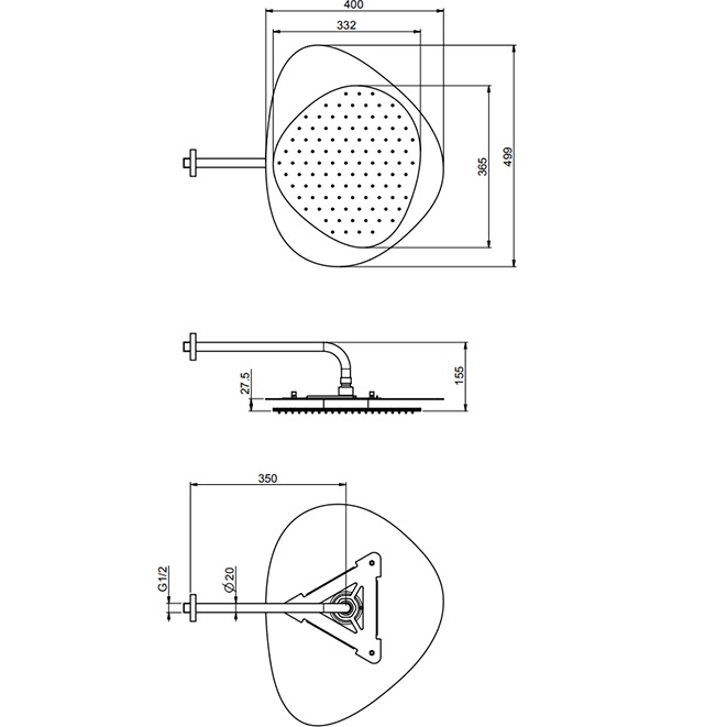 Верхний душ настенный 49х40см Fima Carlo Frattini Soffioni F2650NNS (черный матовый)