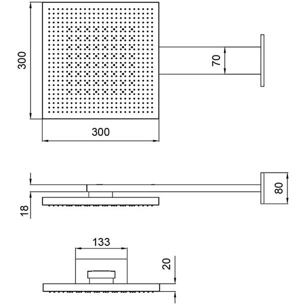 Верхний душ настенный Almar Velvet Rain E044277.BS 30x30 (нержавеющая сталь брашированная)