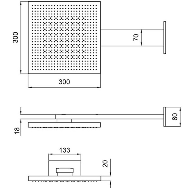 Верхний душ настенный Almar Velvet Rain E044277.MB 30x30 (черный матовый)