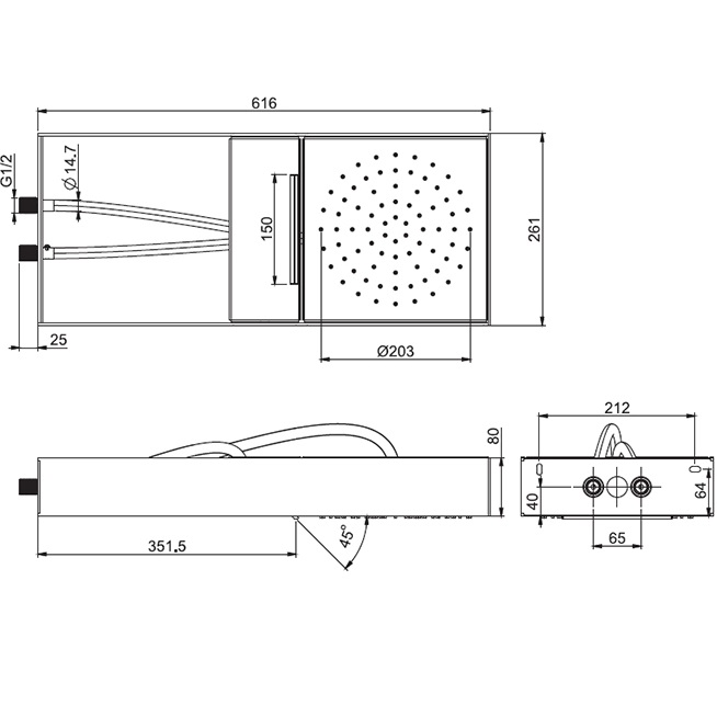 Верхний душ настенный 26.6x26.6см. Fima Carlo Frattini Wellness F2992BCR (хром, белый матовый), 2 вида струи
