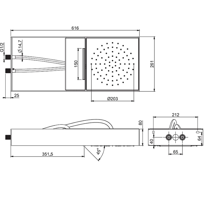 Верхний душ настенный 25.5x25.5 см. Fima Carlo Frattini Wellness F2992SCR (хром, нержавеющая сталь), 2 вида струи