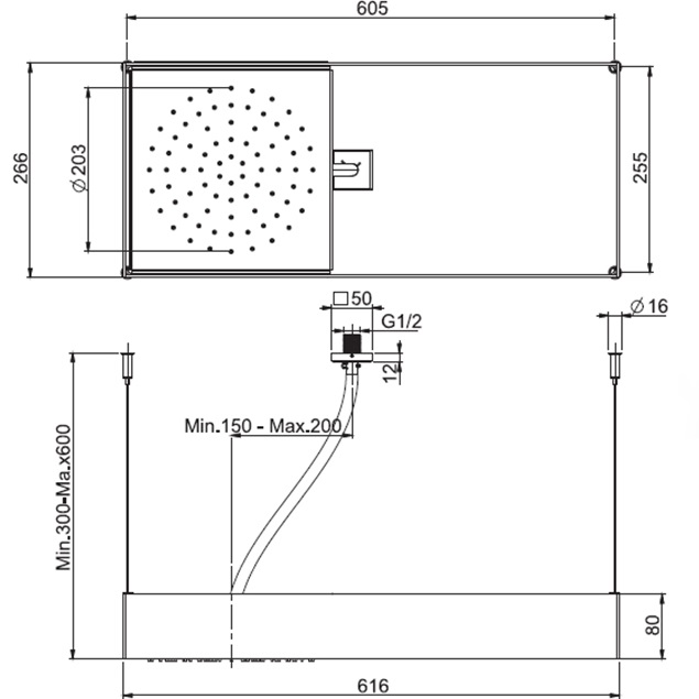 Верхний душ настенный 25.5x25.5см. Fima Carlo Frattini Wellness F2993NCR (хром, черный матовый)