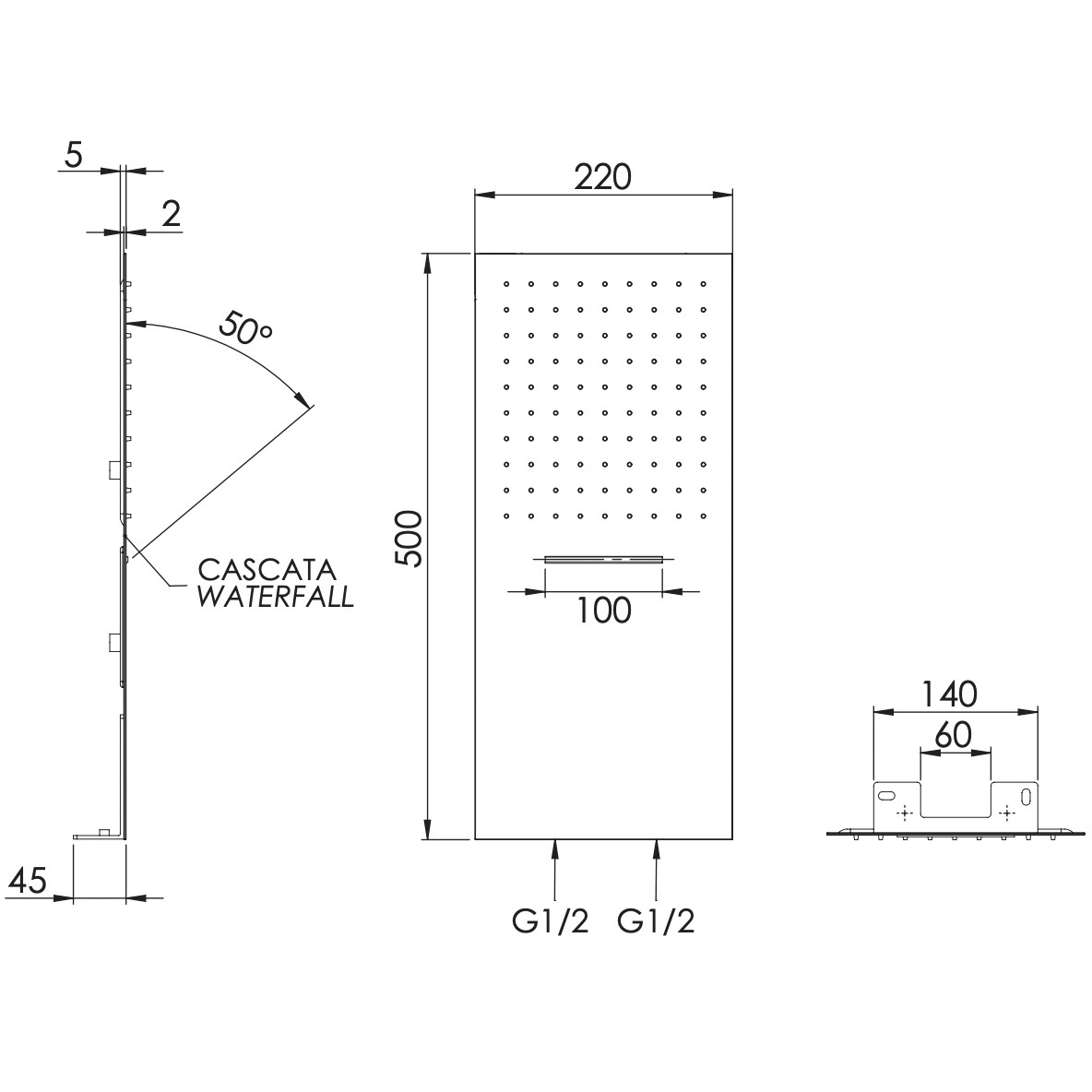 Верхний душ настенный Remer Inox SS350UFCAX (сталь)