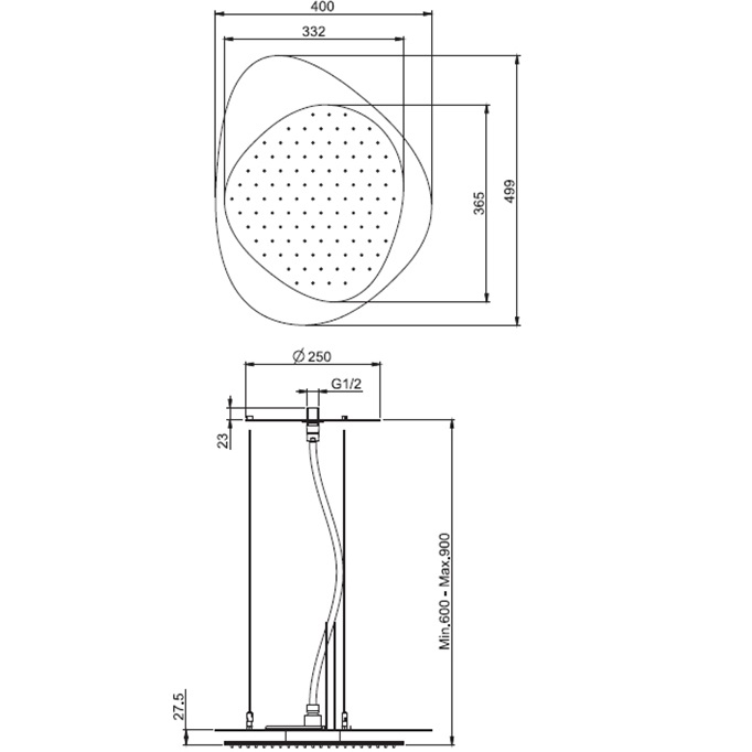 Верхний душ подвесной потолочный 33.2x36.5 см Fima Carlo Frattini Wellness Cloud F2651CCR (хром)