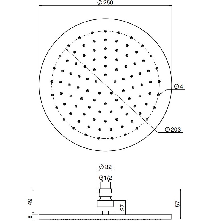 Верхний душ 25х25см Fima Carlo Frattini Soffioni F2621/2NS (черный матовый)
