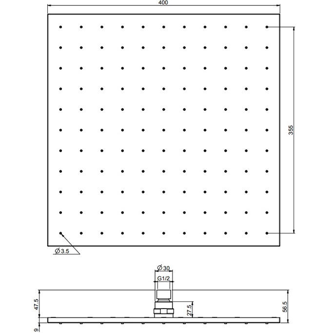 Верхний душ потолочный 40х40см Fima Carlo Frattini Soffioni F2639/2NS (черный матовый)