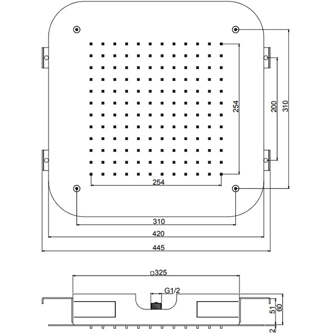 Верхний душ потолочный встраиваемый 42х42см Fima Carlo Frattini Soffioni F2417OR (золотой)