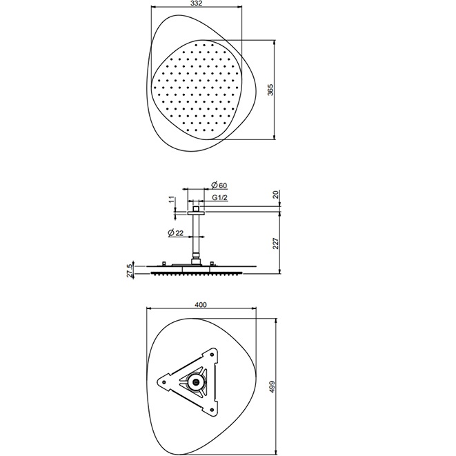 Верхний душ потолочный 49х40см Fima Carlo Frattini Soffioni F2653NNS (черный матовый)