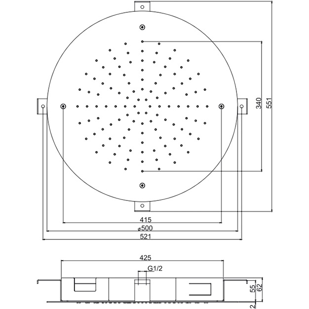 Верхний душ потолочный встраиваемый 50х50см Fima Carlo Frattini Soffioni F2426OR (золотой)