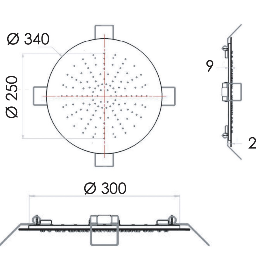 Верхний душ потолочный Remer Inox SS357EFM34 (сталь)