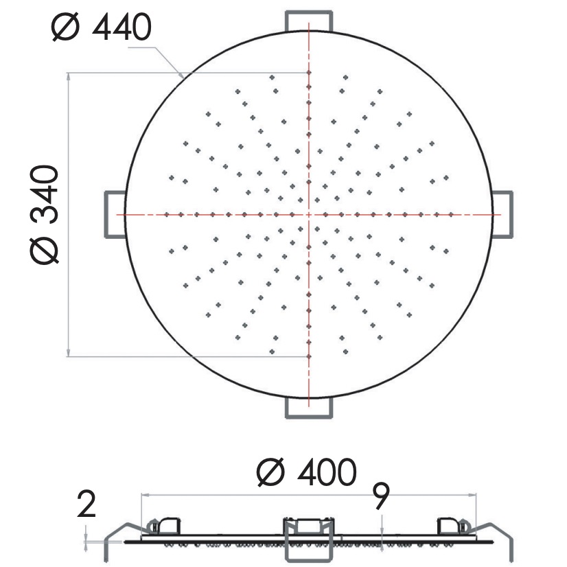 Верхний душ потолочный Remer Inox SS357EFM44 (сталь)