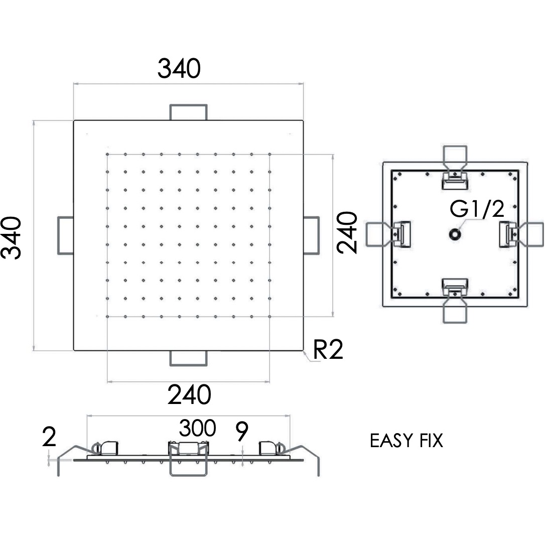 Верхний душ потолочный Remer Inox SS357EFS34 (сталь)