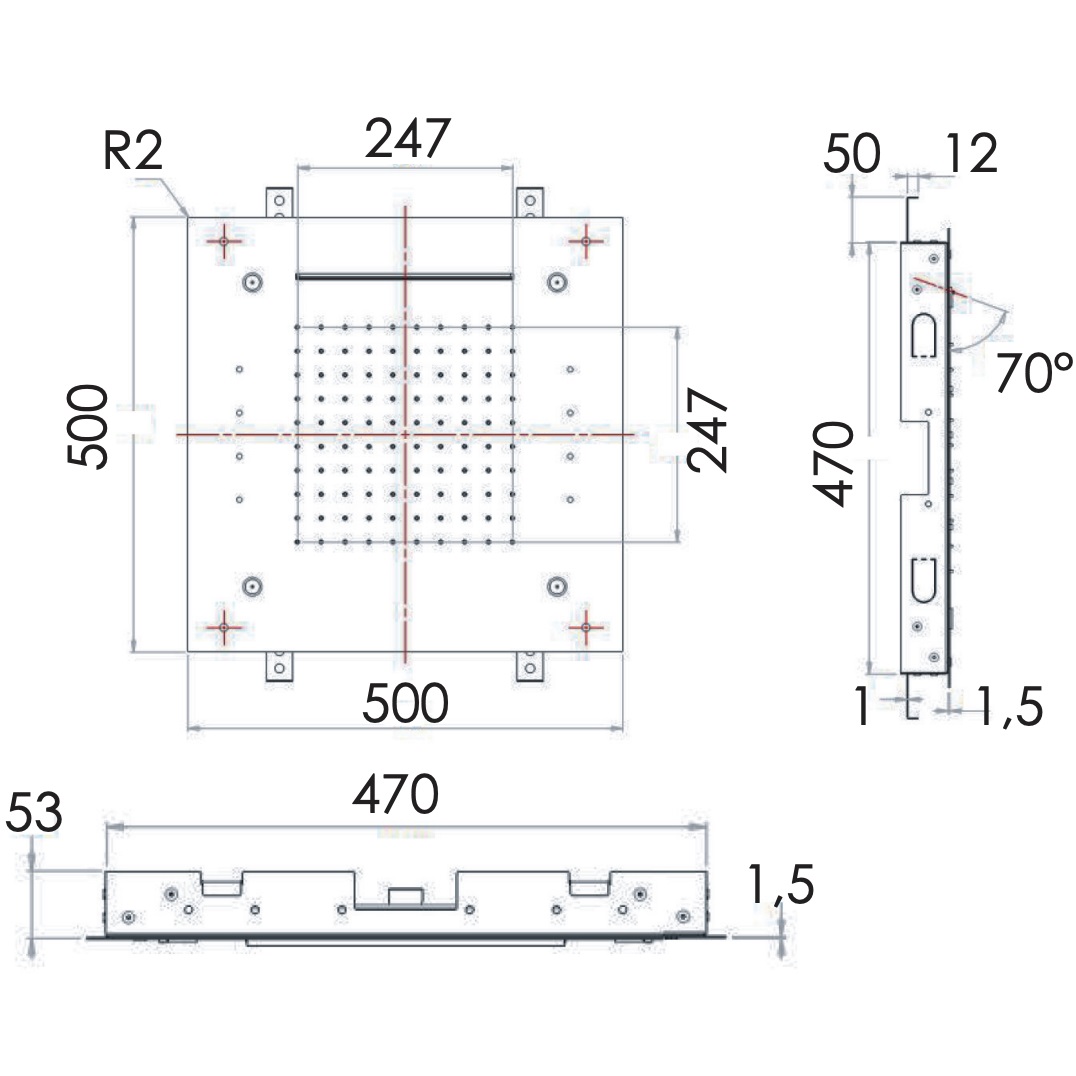 Верхний душ потолочный Remer Inox SS357RS50NC (сталь), с подсветкой