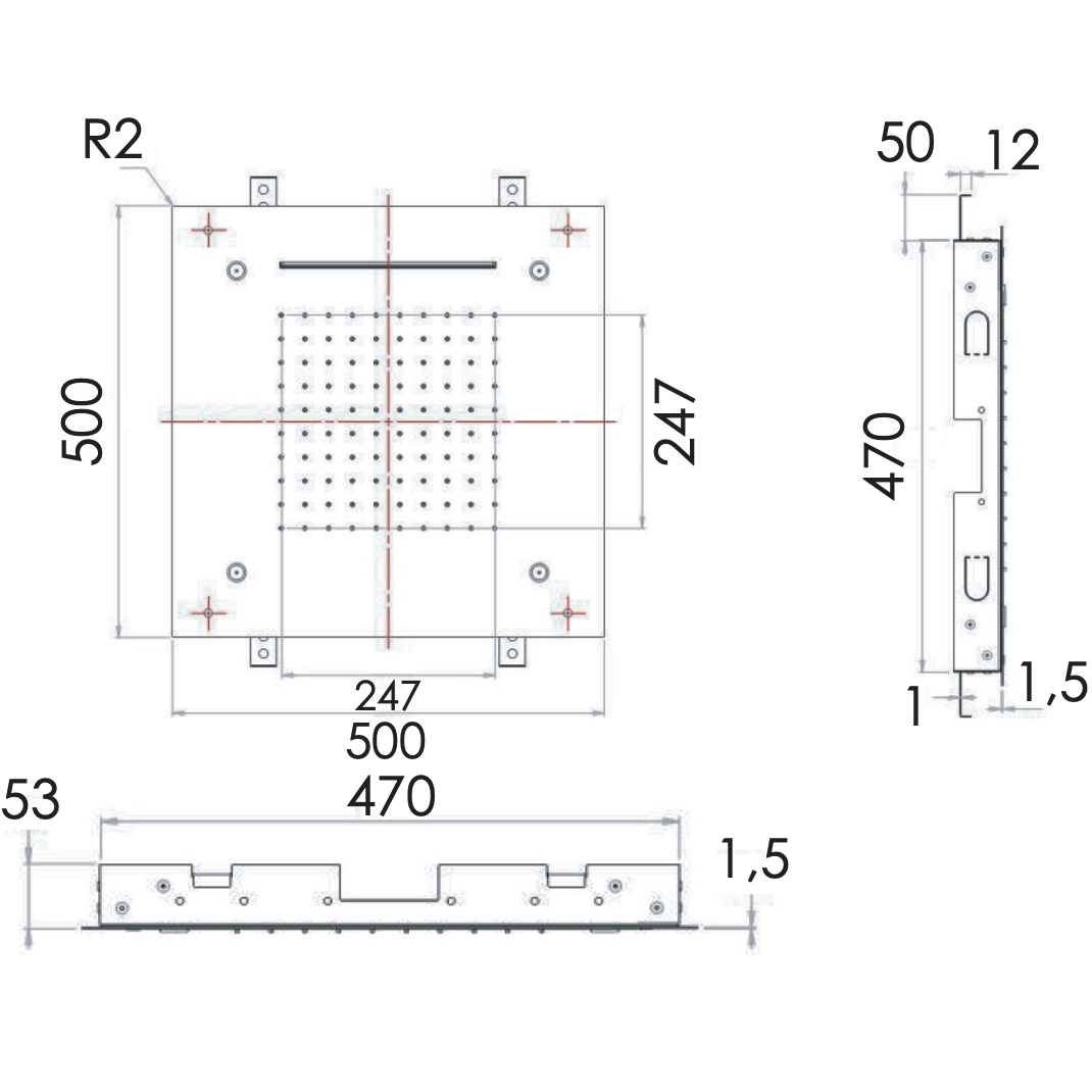 Верхний душ потолочный Remer Inox SS357SFS50NC (сталь)