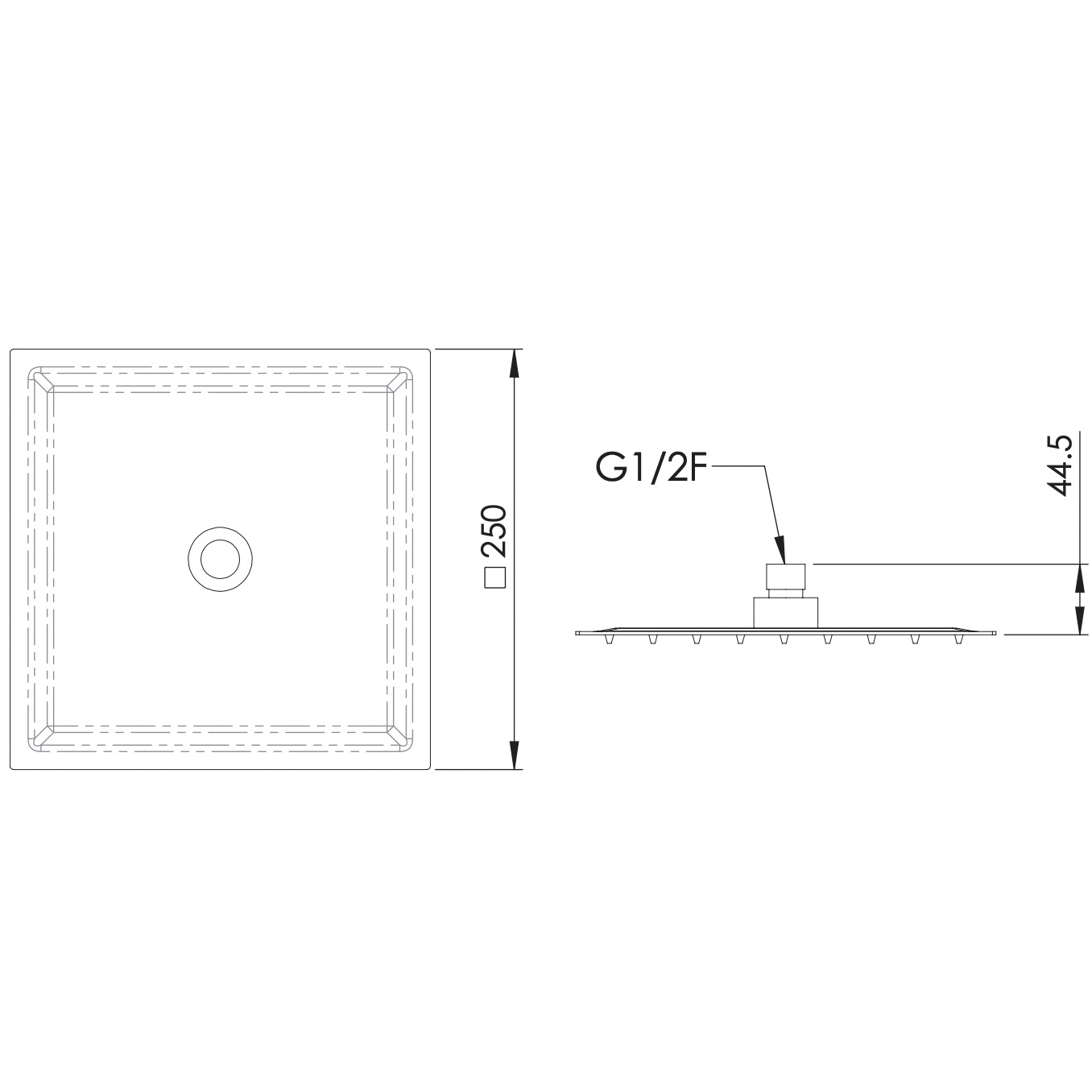 Верхний душ потолочный Remer Inox SS357UFS25X (сталь), с шарнирным соединением