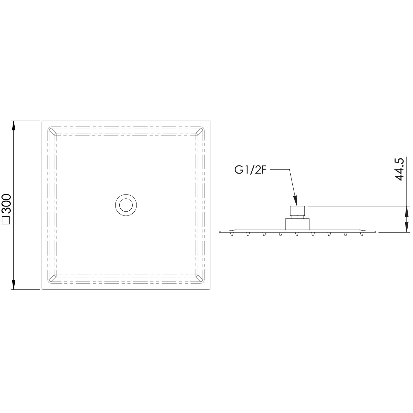 Верхний душ потолочный Remer Inox SS357UFS30X (сталь), с шарнирным соединением