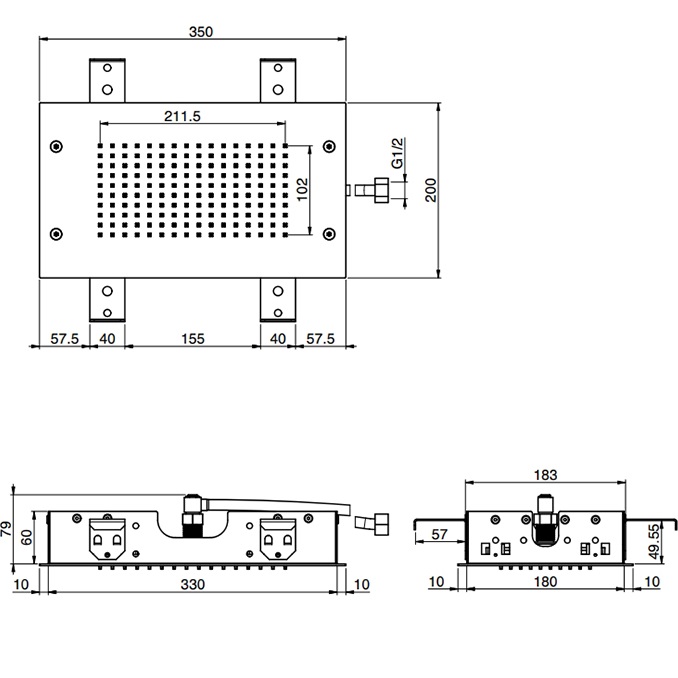 Верхний душ потолочный встраиваемый 35х20см Fima Carlo Frattini Soffioni F2805OR (золотой)