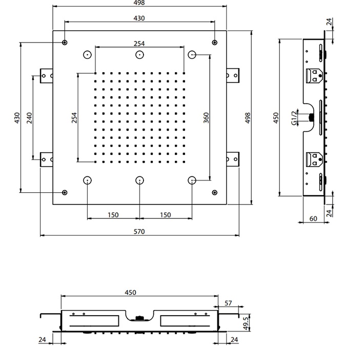 Верхний душ потолочный встраиваемый 50х50см Fima Carlo Frattini Soffioni F2901NS (черный матовый)