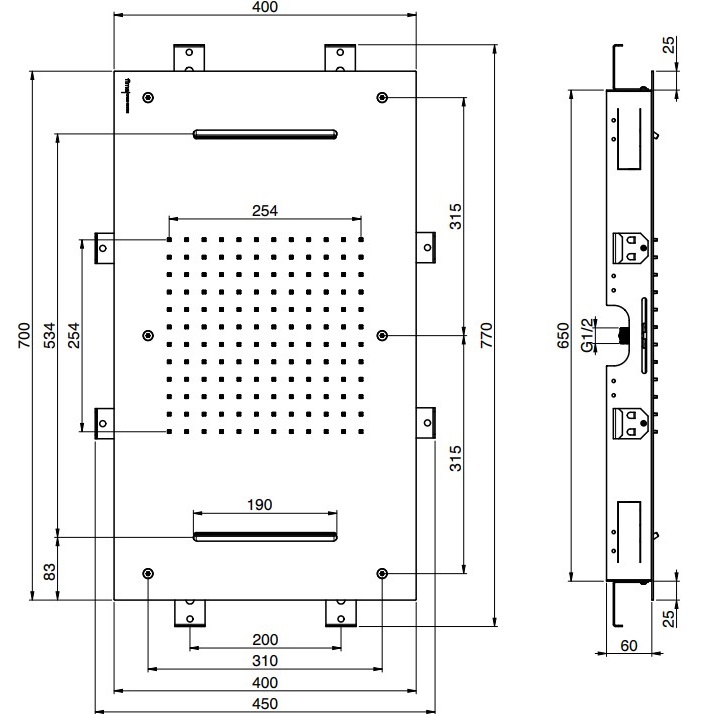 Верхний душ потолочный встраиваемый 70х40см Fima Carlo Frattini Soffioni F2903CR (хром), 2 вида струи