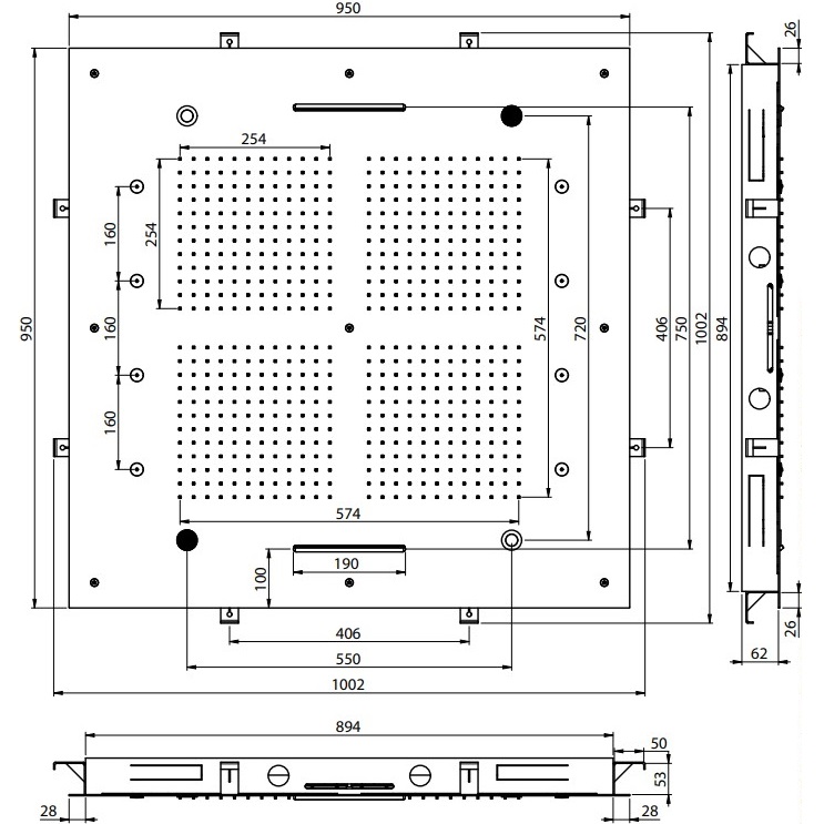 Верхний душ потолочный встраиваемый 95x95см Carlo Frattini Wellness Harmonia F2900CR (хром), 3 вида струи, хромотерапия
